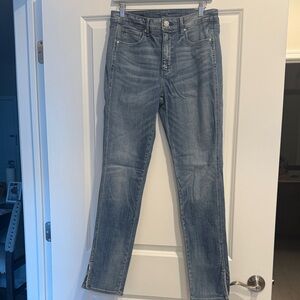 White House Black Market high-rise, slim jeans with rhinestone embellishment